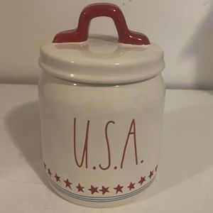 Rae Dunn Artisan Collection 4Th Of July Patriotic USA Small Jar Canister /Lid.